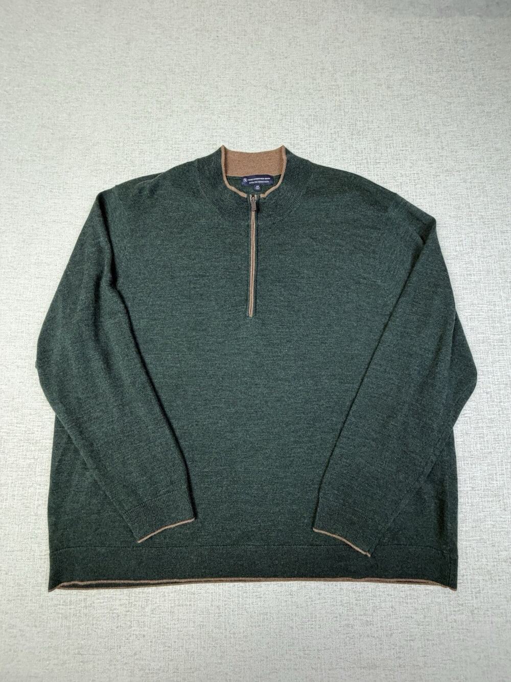 Hart Schaffner Marx Sweater Men’s 3XB Green Merino Wool Quarter Zip Pullover